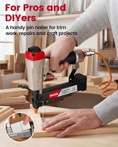 meite MP635B Pin Nailer with 6000 PCS Pin Nails (1/2", 5/8", 3/4", 1", 1-3/16", 1-3/8"), Pneumatic 23 Gauge Pin Nailer, Fits 1/2" to 1-3/8" 23 Gauge Pin Nails, Ideal for Paneling, Small Trim in Kuwait