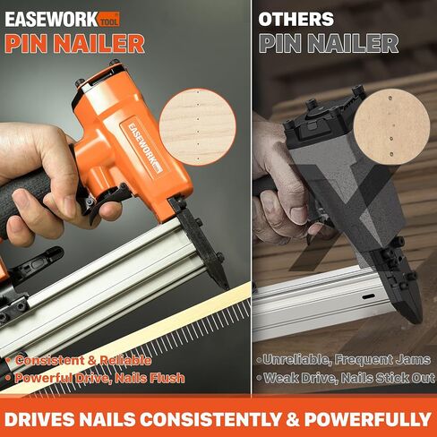 EASEWORK Pin Nailer 23 Gauge, Pneumatic Pin Nail Gun for 1/2" to 1-3/8" Pin Nails, Headless Micro Pinner Creates Invisible Holes, Extra Long Service Life, For Cabinet, Small Trim, Fine Molding, Crafts in Kuwait
