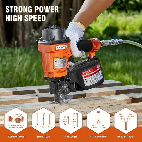 Update CN55 Siding Nailer for 1-Inch up to 2-1/4-Inch Nails | 15 Degree Coil Nail Gun with Bump Firing for Fast Nailing Speed, Coil Nail Gun for Pallets, Siding, Crating, Fencing, Decking in Kuwait