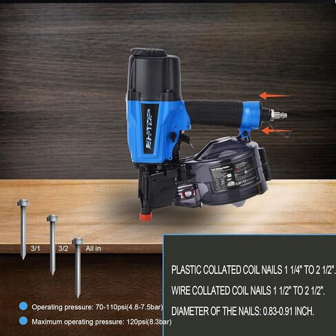 Siding Nail Gun, 15-Degree Coil Siding Fencing Nailer, 1-1/2 inch to 2-1/2 Inch for Siding, Fiber Cement, Fencing, Cedar Shake in Kuwait