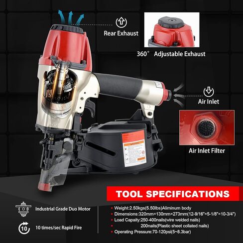 Pneumatic Coil Siding Nailer CN565B, 1-1/4" to 2-1/2" | 15 Gauge Siding Nail Gun. Quick jam release and tool-free depth adjustment for siding, fencing, sheathing & roof decking. in Saudi Arabia