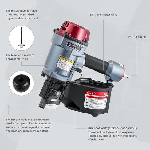 CN70 Air Coil Nailer 15 Degree Siding Nailer | 1-3/4-Inch to 2-3/4-Inch, Fast Shooting, For Wooden Pallet Packing, Wood Fencing in Kuwait