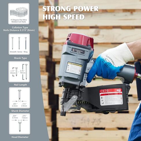 CN70 Air Coil Nailer 15 Degree Siding Nailer | 1-3/4-Inch to 2-3/4-Inch, Fast Shooting, For Wooden Pallet Packing, Wood Fencing in Kuwait