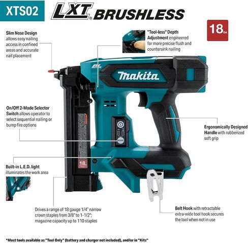 Makita XTS02Z 18V LXT® Lithium-Ion Brushless Cordless 1/4" Narrow Crown Stapler, 18 Ga., Tool Only in Kuwait