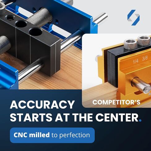 ELEON Self Centering Dowel Jig with Elongated Jaws & Extra Wide Clamp up to 6.7" - Precision Woodworking Made Effortless - Lasting Craftsmanship - Aluminum Alloy Drill with Guide & 6pcs Drill Bushings in Kuwait