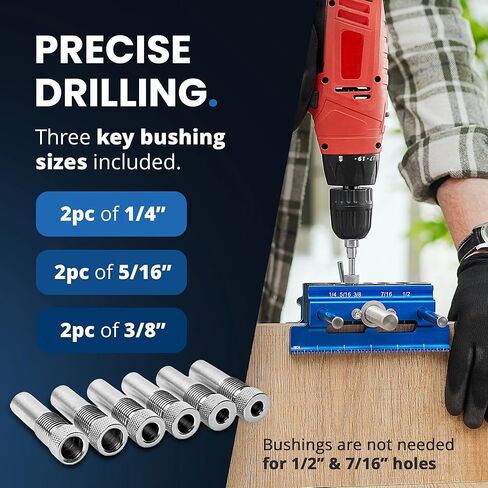 ELEON Self Centering Dowel Jig with Elongated Jaws & Extra Wide Clamp up to 6.7" - Precision Woodworking Made Effortless - Lasting Craftsmanship - Aluminum Alloy Drill with Guide & 6pcs Drill Bushings in Kuwait