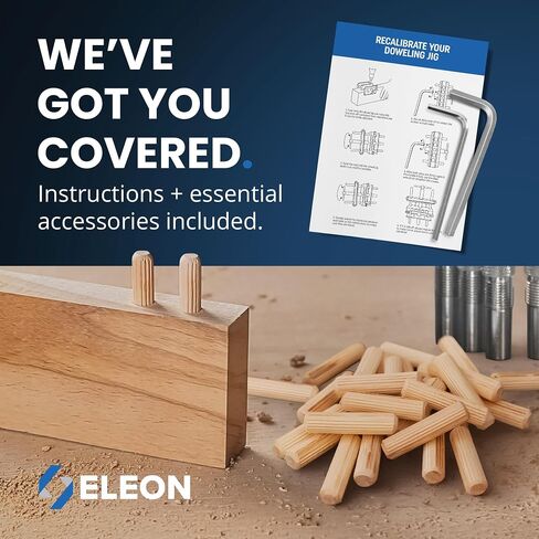 ELEON Self Centering Dowel Jig with Elongated Jaws & Extra Wide Clamp up to 6.7" - Precision Woodworking Made Effortless - Lasting Craftsmanship - Aluminum Alloy Drill with Guide & 6pcs Drill Bushings in Kuwait