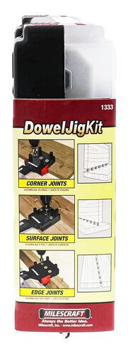 Milescraft 1333 DowelJig Kit - Self-Centering Handheld Dowel Jig with 3 Metal Bushing Sizes (1/4in, 5/16in, 3/8in) - Complete with all Accessories in Kuwait