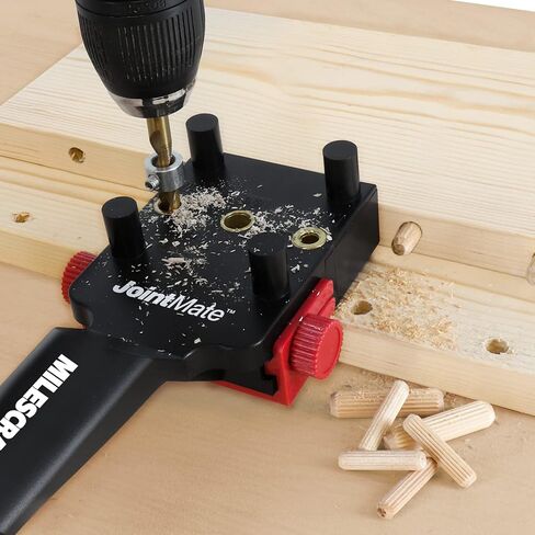 Milescraft 1333 DowelJig Kit - Self-Centering Handheld Dowel Jig with 3 Metal Bushing Sizes (1/4in, 5/16in, 3/8in) - Complete with all Accessories in Kuwait