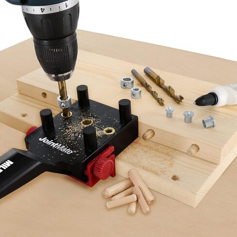Milescraft 1333 DowelJig Kit - Self-Centering Handheld Dowel Jig with 3 Metal Bushing Sizes (1/4in, 5/16in, 3/8in) - Complete with all Accessories in Kuwait