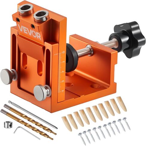 VEVOR Pocket Hole Jig Kit, 34 Pcs Pocket Hole Jig System with 11" C-clamp, Fixture, Step Drills, Wrenches, Drill Stop Rings, Square Drive Bits, Toolbox, Adjustable, for DIY Carpentry Projects in Kuwait