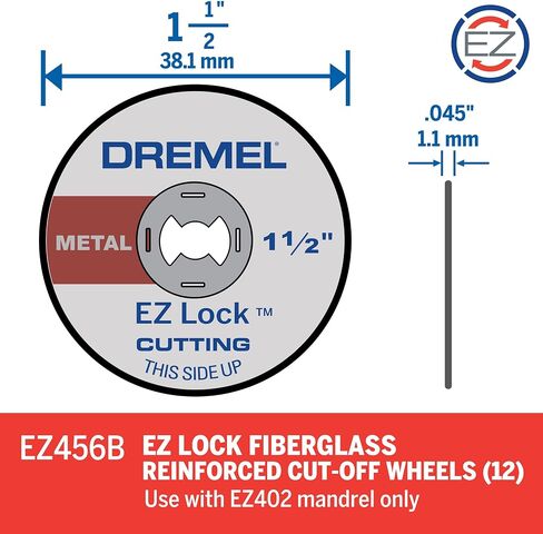 Dremel EZ456B 1 1/2-Inch EZ Lock Rotary Tool Cut-Off Wheels- Rotary Tool Cutting Accessories, Perfect for Slicing Sheet Metal and Copper Pipe, 12 Pieces | Durable Rubber Construction | Secure Disc Attachment | Easy Installation | Reliable Fit | Consistent in Kuwait