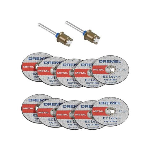 Dremel EZ406-02, EZ - Lock Starter Kit, 1 1/2-Inch (38.1 mm) Wheel Diameter, 5 Piece Fiberglass Reinforced Cut-Off Wheels and EZ402 Mandrel Included, Rotary Tool Cutting Disc Accessories | EZ402 Mandrel Included | Abrasive Cutting Disc | Quick-Change Desi in Kuwait