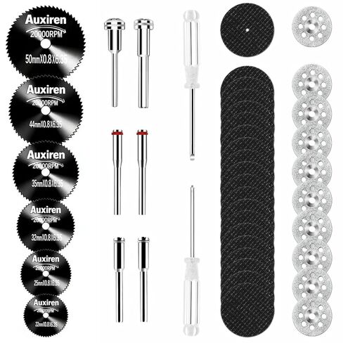 44Pcs Auxiren Cutting Wheel Kit for Dremel Rotary Tools, Mini HSS Circular Saw Blades Cutter, Resin Cutting Discs, 545 Diamond Cut Off Wheels for Cutting Wood, Metal, Plastic, PVC, Glass, Tile, Stone in Kuwait