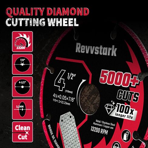 4 1/2 in Cut Off Wheel Diamond Cutting Wheel for Metal 7/8" Arbor | Angle Grinder Cutting Disc for Metal with 5000+ Cuts on Rebar, Steel, Iron and INOX in Kuwait
