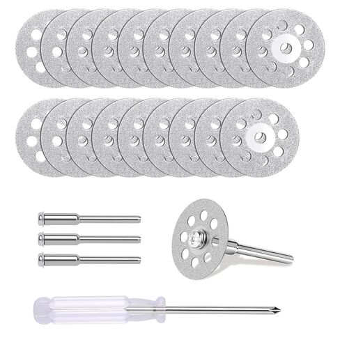 20 PCS Professional 545 Diamond Cutting Discs，Diamond Cutting Wheel Kit for Dremel Rotary Tools | 22mm Blades + 4 Mandrels & Screwdriver in Kuwait
