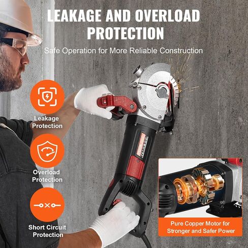 VEVOR Wall Chaser Concrete Cutter 4800W (with 5 X 5" Saw Blades Dustproof and Line Infrared Sighting) for Marble Concrete Granite and Bricks Walls in Kuwait