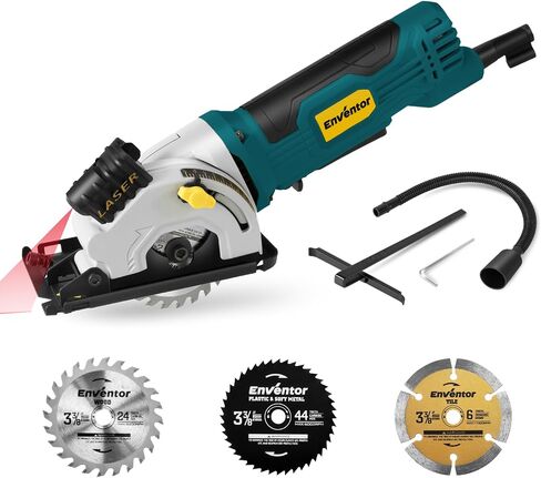 Enventor 4.8A Mini Circular Saw Corded with Laser Guide, 3 Saw Blades | 3-3/8" Power Electric Circular Saw Compact for Wood, Soft Metal, Tile, Plastic, Max Cutting Depth 1-1/16" in Kuwait