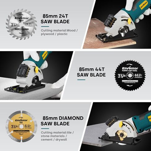 Enventor 4.8A Mini Circular Saw Corded with Laser Guide, 3 Saw Blades | 3-3/8" Power Electric Circular Saw Compact for Wood, Soft Metal, Tile, Plastic, Max Cutting Depth 1-1/16" in Kuwait