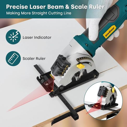Enventor 4.8A Mini Circular Saw Corded with Laser Guide, 3 Saw Blades | 3-3/8" Power Electric Circular Saw Compact for Wood, Soft Metal, Tile, Plastic, Max Cutting Depth 1-1/16" in Kuwait