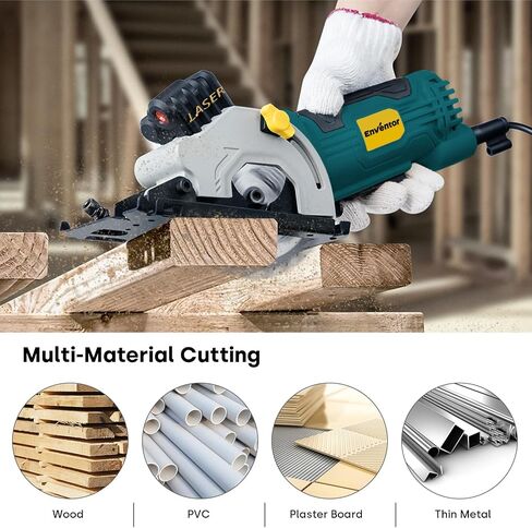 Enventor 4.8A Mini Circular Saw Corded with Laser Guide, 3 Saw Blades | 3-3/8" Power Electric Circular Saw Compact for Wood, Soft Metal, Tile, Plastic, Max Cutting Depth 1-1/16" in Kuwait