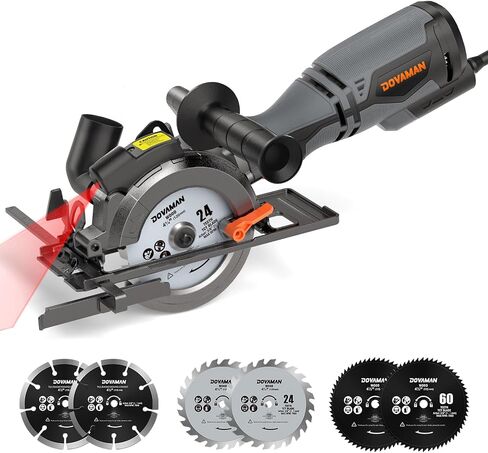 DOVAMAN Circular Saw, 5.8A 4-1/2" Circular Saw w/Laser & Auxiliary Handle | 6 Blades (4½" Diameter, 3/8" Arbor), Cutting Depth 1-11/16" (90°), 1-3/8" (45°), Ideal for Wood, Soft Metal, Plastic, Tile in Saudi Arabia