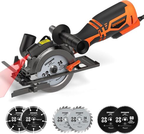 DOVAMAN Circular Saw, 5.8A 4-1/2" Circular Saw w/Laser & Auxiliary Handle | 6 Blades (4½" Diameter, 3/8" Arbor), Cutting Depth 1-11/16" (90°), 1-3/8" (45°), Ideal for Wood, Soft Metal, Plastic, Tile in Saudi Arabia