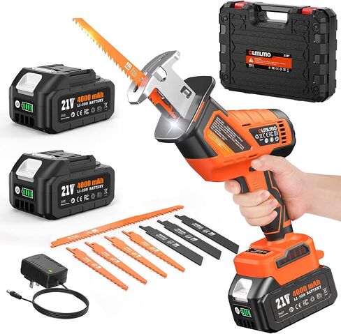Cordless Reciprocating Saw With 8 Blades – 2×4000mAh Batteries, Brushless Motor, Variable Speed 0‑3200 SPM, Tool‑Free Blade Change, Power Reciprocating Saw for PVC Wood, Metal Cutting DIY in Kuwait