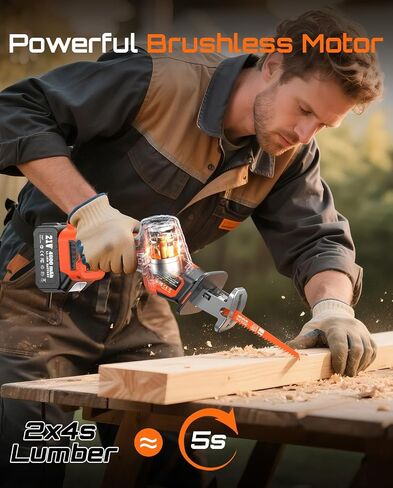 Cordless Reciprocating Saw With 8 Blades – 2×4000mAh Batteries, Brushless Motor, Variable Speed 0‑3200 SPM, Tool‑Free Blade Change, Power Reciprocating Saw for PVC Wood, Metal Cutting DIY in Kuwait