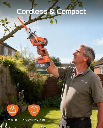 Cordless Reciprocating Saw With 8 Blades – 2×4000mAh Batteries, Brushless Motor, Variable Speed 0‑3200 SPM, Tool‑Free Blade Change, Power Reciprocating Saw for PVC Wood, Metal Cutting DIY in Kuwait