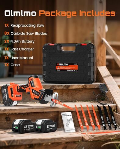 Cordless Reciprocating Saw With 8 Blades – 2×4000mAh Batteries, Brushless Motor, Variable Speed 0‑3200 SPM, Tool‑Free Blade Change, Power Reciprocating Saw for PVC Wood, Metal Cutting DIY in Kuwait