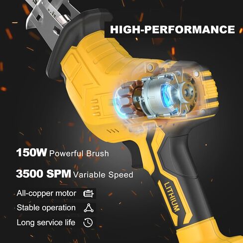 Cordless Reciprocating Saw for Dewalt 20V Battery, 150W Power Brush Reciprocating Saws, 0-3500 SPM Variable Speed, 4 Saw Blades Kit Cutting Tool for Wood Metal PVC (Battery Not Included) in Kuwait