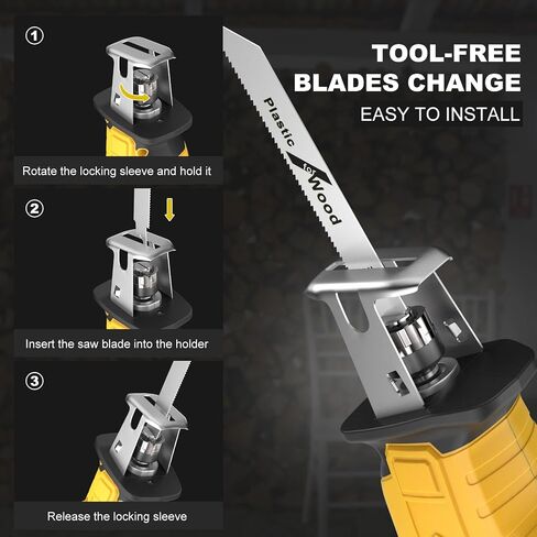 Cordless Reciprocating Saw for Dewalt 20V Battery, 150W Power Brush Reciprocating Saws, 0-3500 SPM Variable Speed, 4 Saw Blades Kit Cutting Tool for Wood Metal PVC (Battery Not Included) in Kuwait