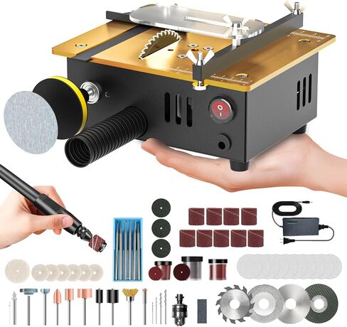 Super Mini Table Saw for Crafts & Hobbyists, [Dual Motor & Switches] 7 Speeds 200W Max, Multifunctional, 122+ Accessories, Cut/Engrave/Polish/Drill, Compact for Model Making, Gift for Creators in Kuwait
