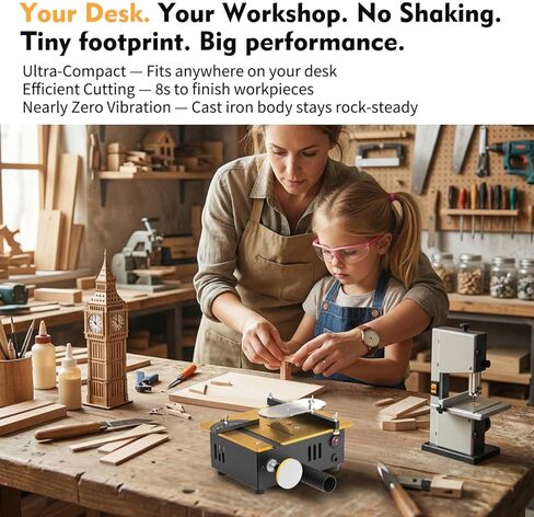 Super Mini Table Saw for Crafts & Hobbyists, [Dual Motor & Switches] 7 Speeds 200W Max, Multifunctional, 122+ Accessories, Cut/Engrave/Polish/Drill, Compact for Model Making, Gift for Creators in Kuwait