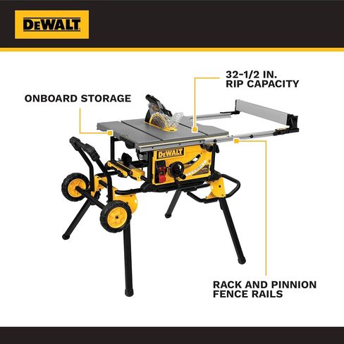 DEWALT Table Saw 10 Inch with Foldable Rolling Table Saw Stand, 15 Amp, 4800 RPM, 32-1/2-Inch Rip Capacity (DWE7491RS) in Kuwait