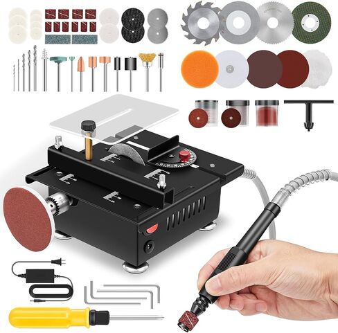 Saker Mini Table Saw,Mini Table Saws for Crafts,7 Levels Speeds & Angle Adjustable with 160+PCS Accessories,Portable Mini Desktop Multi-Functional Saw for Wood Cutting and Plastic Acrylic Cutting in Kuwait