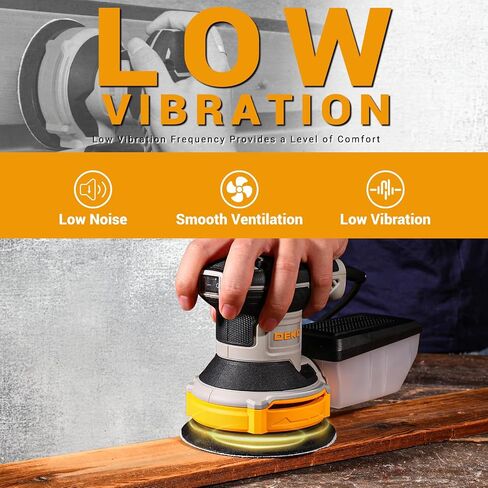 Orbital Sander Corded Hand Sander: DEKOPRO 5" Random Orbital Sander with Dust Box, 6 Various Speeds Electric Palm Sander with Dust Box, 16Pcs Sandpapers for Woodworking & Sanding-Yellow in Kuwait