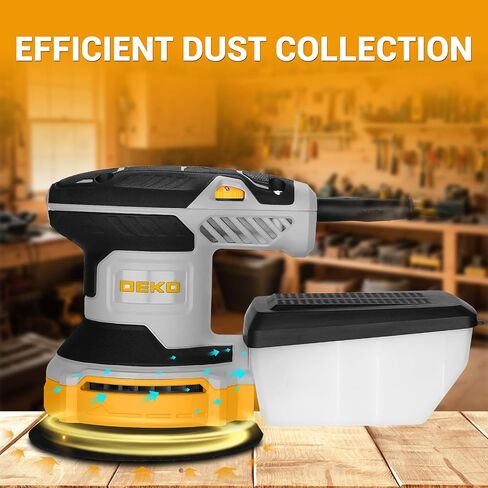 Orbital Sander Corded Hand Sander: DEKOPRO 5" Random Orbital Sander with Dust Box, 6 Various Speeds Electric Palm Sander with Dust Box, 16Pcs Sandpapers for Woodworking & Sanding-Yellow in Kuwait