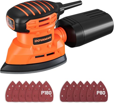 DOVAMAN 130W Detail Sander, 12000RPM Palm Sander Tool | Electric Sander with Dust Collection System, 12PCS Sandpaper, Compact Hand Tool for Wood Steel Surfaces-DLS03A in Kuwait