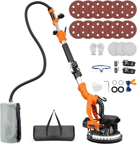 Drywall Sander, 1000W Popcorn Ceiling Removal Tool, Automatic Drywall Sander with Vacuum Dust Collection, LED Light, 6 Variable Speed 800-2200RPM, Foldable & Extendable Handle,15Pcs Sanding Discs in Kuwait