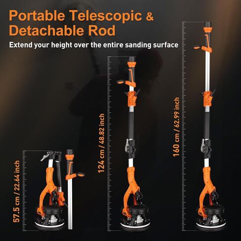 Drywall Sander, 1000W Popcorn Ceiling Removal Tool, Automatic Drywall Sander with Vacuum Dust Collection, LED Light, 6 Variable Speed 800-2200RPM, Foldable & Extendable Handle,15Pcs Sanding Discs in Kuwait