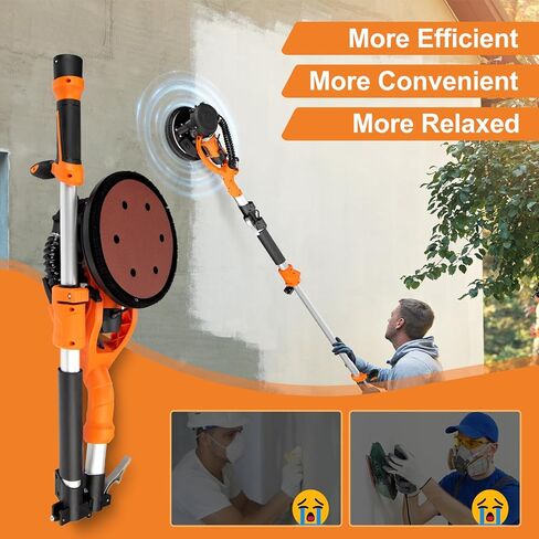 Drywall Sander, 1000W Popcorn Ceiling Removal Tool, Automatic Drywall Sander with Vacuum Dust Collection, LED Light, 6 Variable Speed 800-2200RPM, Foldable & Extendable Handle,15Pcs Sanding Discs in Kuwait