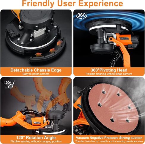 Drywall Sander, 1000W Popcorn Ceiling Removal Tool, Automatic Drywall Sander with Vacuum Dust Collection, LED Light, 6 Variable Speed 800-2200RPM, Foldable & Extendable Handle,15Pcs Sanding Discs in Kuwait