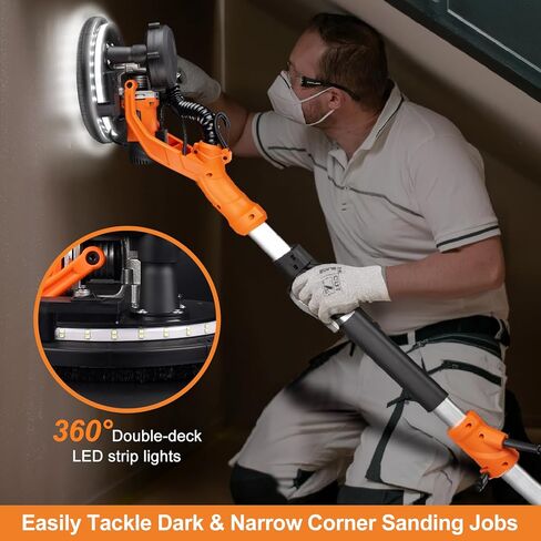 Drywall Sander, 1000W Popcorn Ceiling Removal Tool, Automatic Drywall Sander with Vacuum Dust Collection, LED Light, 6 Variable Speed 800-2200RPM, Foldable & Extendable Handle,15Pcs Sanding Discs in Kuwait