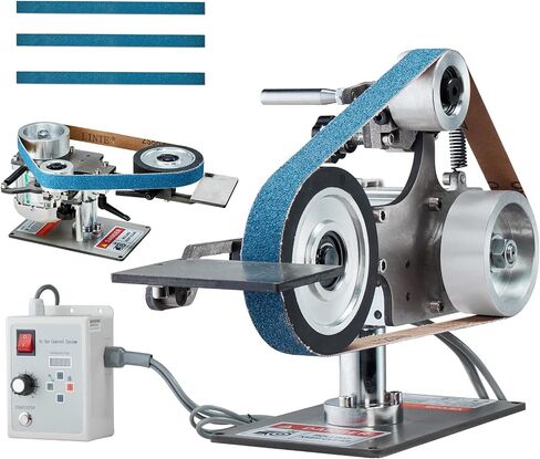 VEVOR Belt Grinder Sander, 30 x 1-Inch Variable Speed Belt Polisher with VFD, 550W Polishing Grinding Machine with 2 Grinding Moulds & 3PCS Sanding Belts for Metalworking, Knife Making in Kuwait