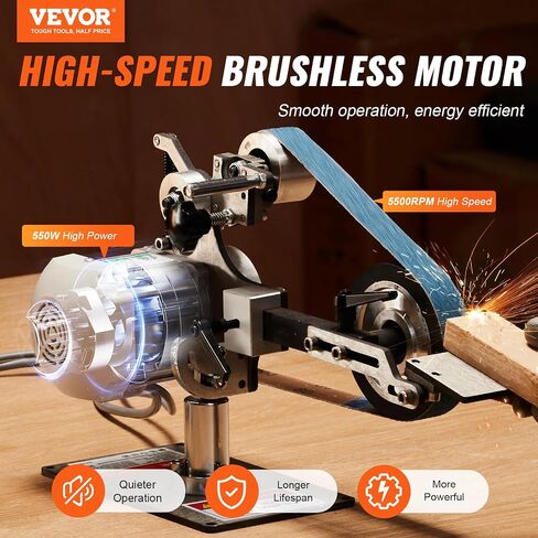 VEVOR Belt Grinder Sander, 30 x 1-Inch Variable Speed Belt Polisher with VFD, 550W Polishing Grinding Machine with 2 Grinding Moulds & 3PCS Sanding Belts for Metalworking, Knife Making in Kuwait