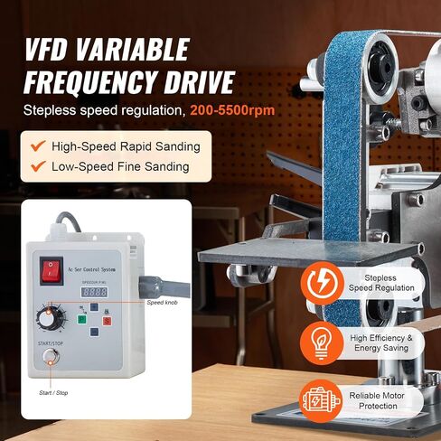 VEVOR Belt Grinder Sander, 30 x 1-Inch Variable Speed Belt Polisher with VFD, 550W Polishing Grinding Machine with 2 Grinding Moulds & 3PCS Sanding Belts for Metalworking, Knife Making in Kuwait