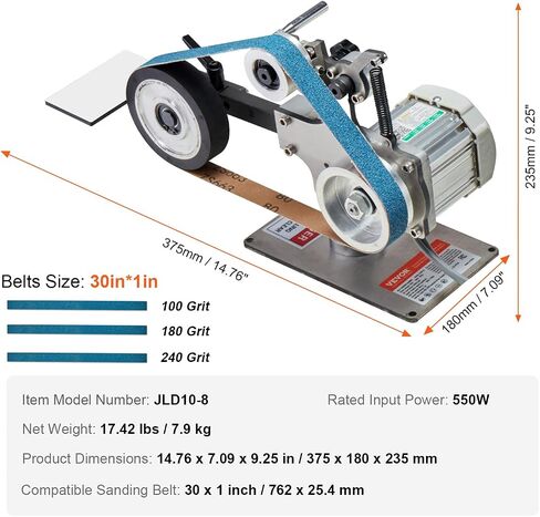 VEVOR Belt Grinder Sander, 30 x 1-Inch Variable Speed Belt Polisher with VFD, 550W Polishing Grinding Machine with 2 Grinding Moulds & 3PCS Sanding Belts for Metalworking, Knife Making in Kuwait