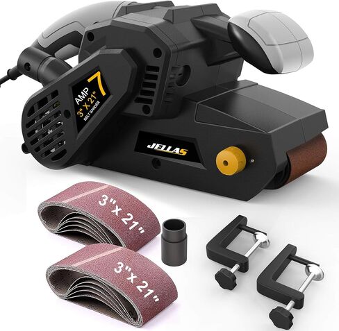 Jellas 3 × 21-Inch Belt Sander with Dust Bag, 7Amp Sander Machine with Variable-speed Control, 2 in 1 Vacuum Adapters, 10Feet (3 meters) Length Power Cord in Kuwait